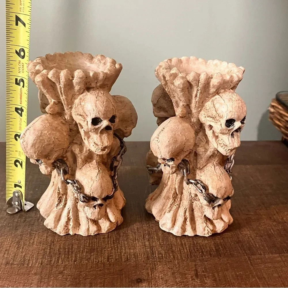Halloween Skull Candlestick holders set of 2
